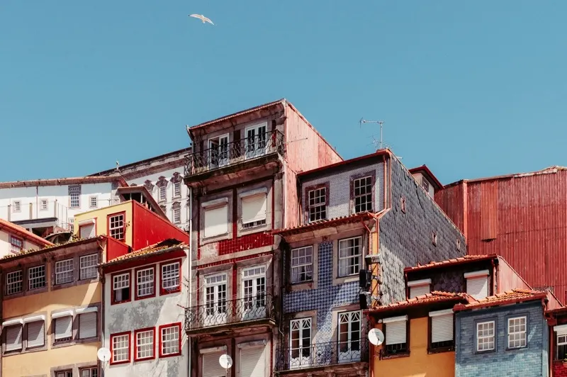 Colourful houses along the river in Porto