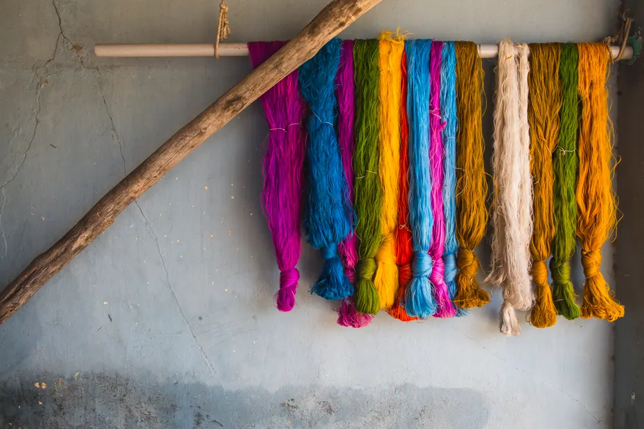 Silk yarn drying at a weaver’s house
